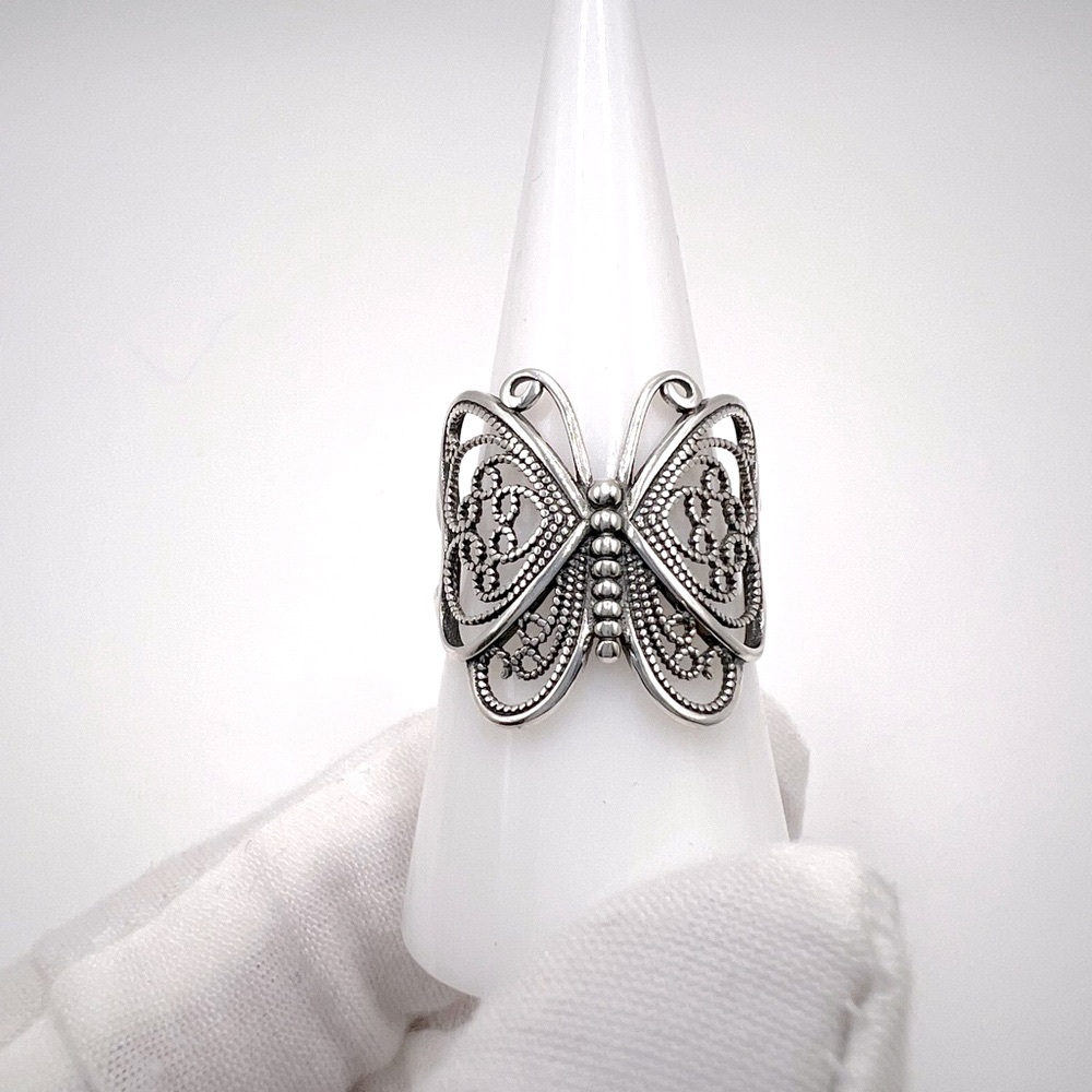 .925 Sterling Silver Filigree Butterfly Ring